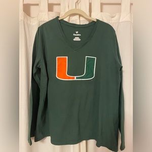 Women's Fanatics Branded Green Miami Hurricanes Long Sleeve V-Neck T-Shirt